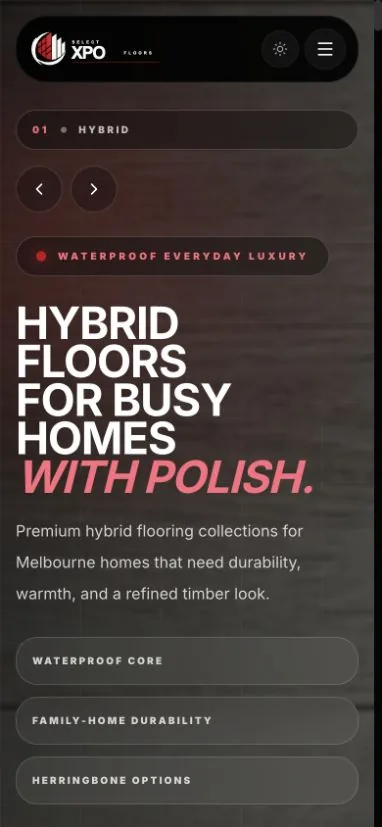 Select XPO Floors mobile homepage with category browsing and shop access
